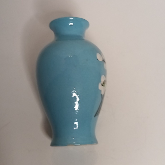 Vintage Hand Painted Cherry Blossom Branch Vase 6" Blue Ceramic Bohemian - Picture 4 of 10